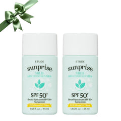 ETUDE Sunprise duo bottles on box, lightweight non-sticky sunscreen for daily wear.