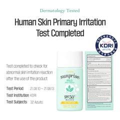 ETUDE Sunprise safety test badge on packaging, gentle daily use.