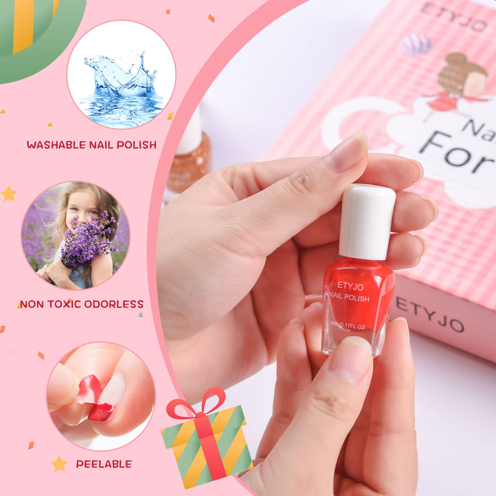 ETYJO twelve color nail polish bottles array with glitter and solid shades for creativity