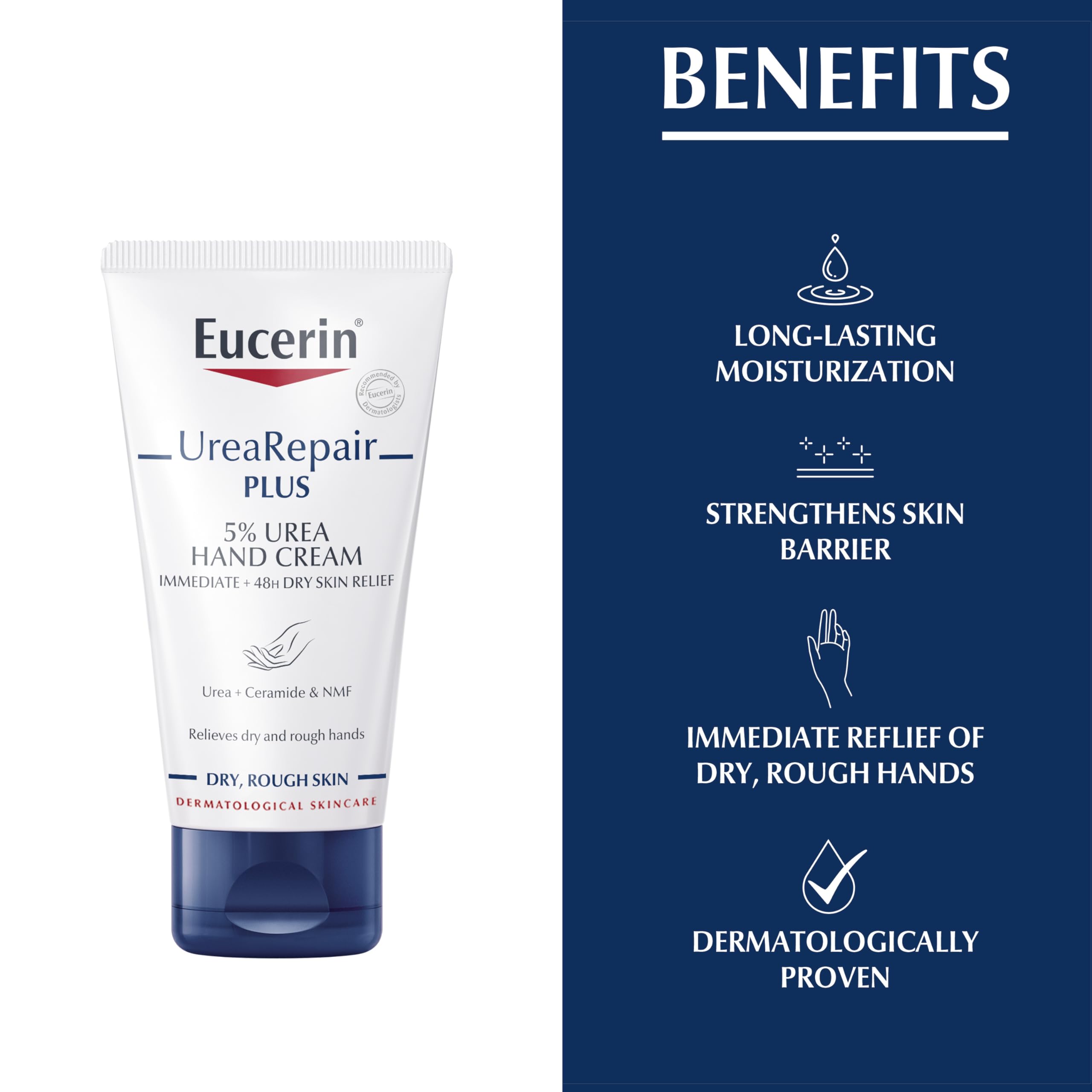 Eucerin 5 percent urea visual close-up highlights moisture formula.