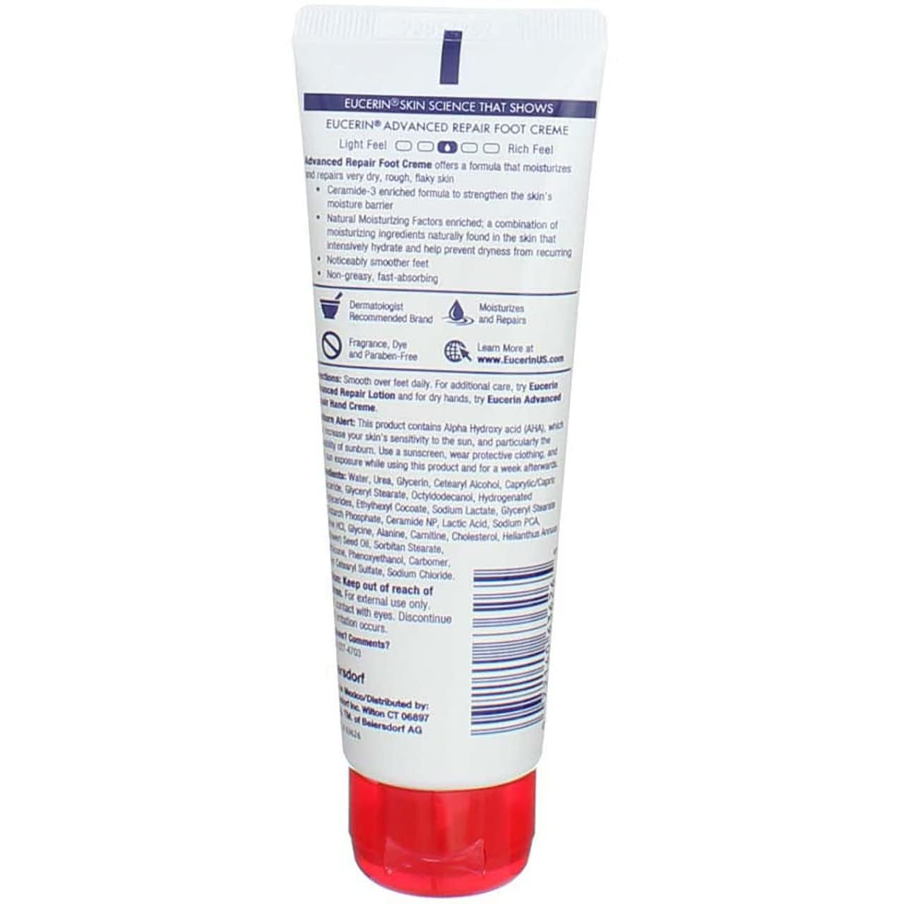 Eucerin Advanced Repair Foot Cream tube packaging display