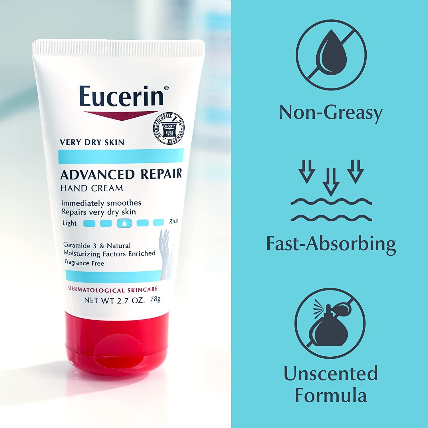 Four-pack of Eucerin Advanced Repair Hand Creme on shelf