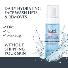 Eucerin Hydrating Foaming Cleanser pump action delivering soft, rich lather