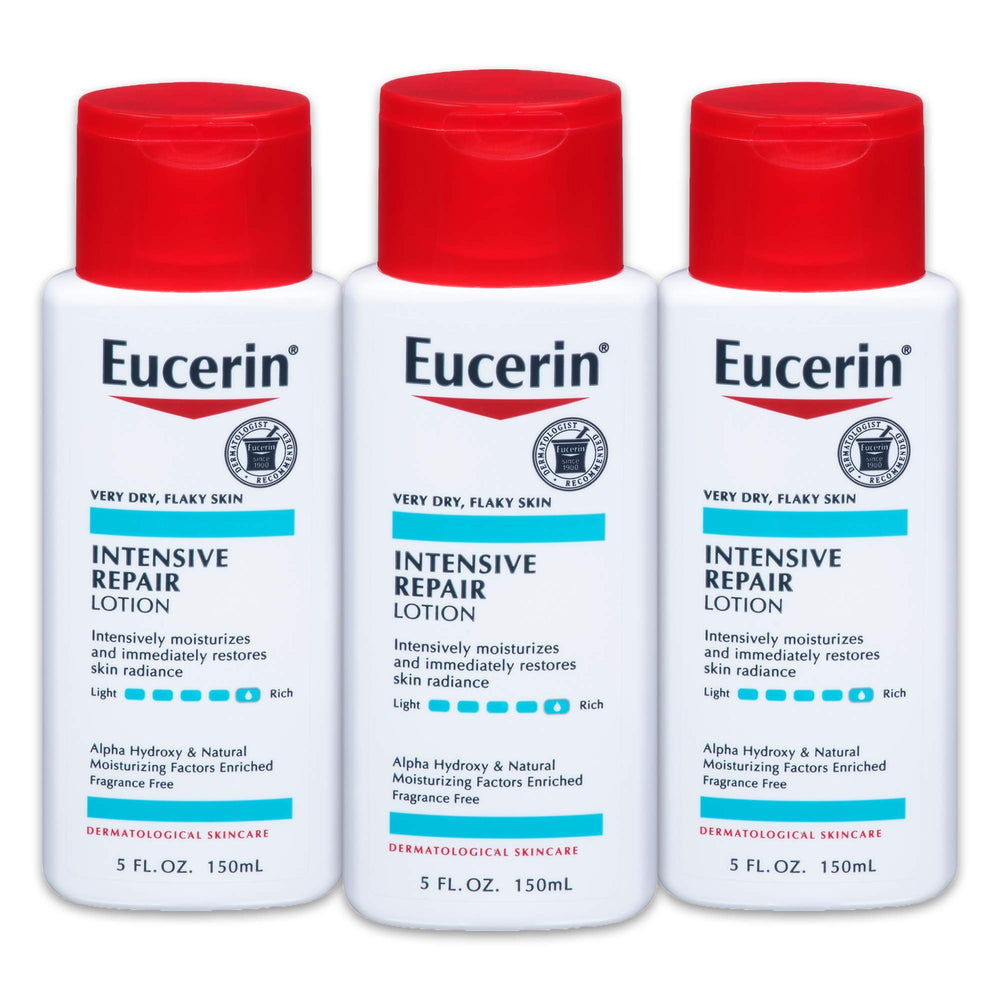Eucerin Intensive Repair Lotion 3-pack bottles for easy daily moisturization