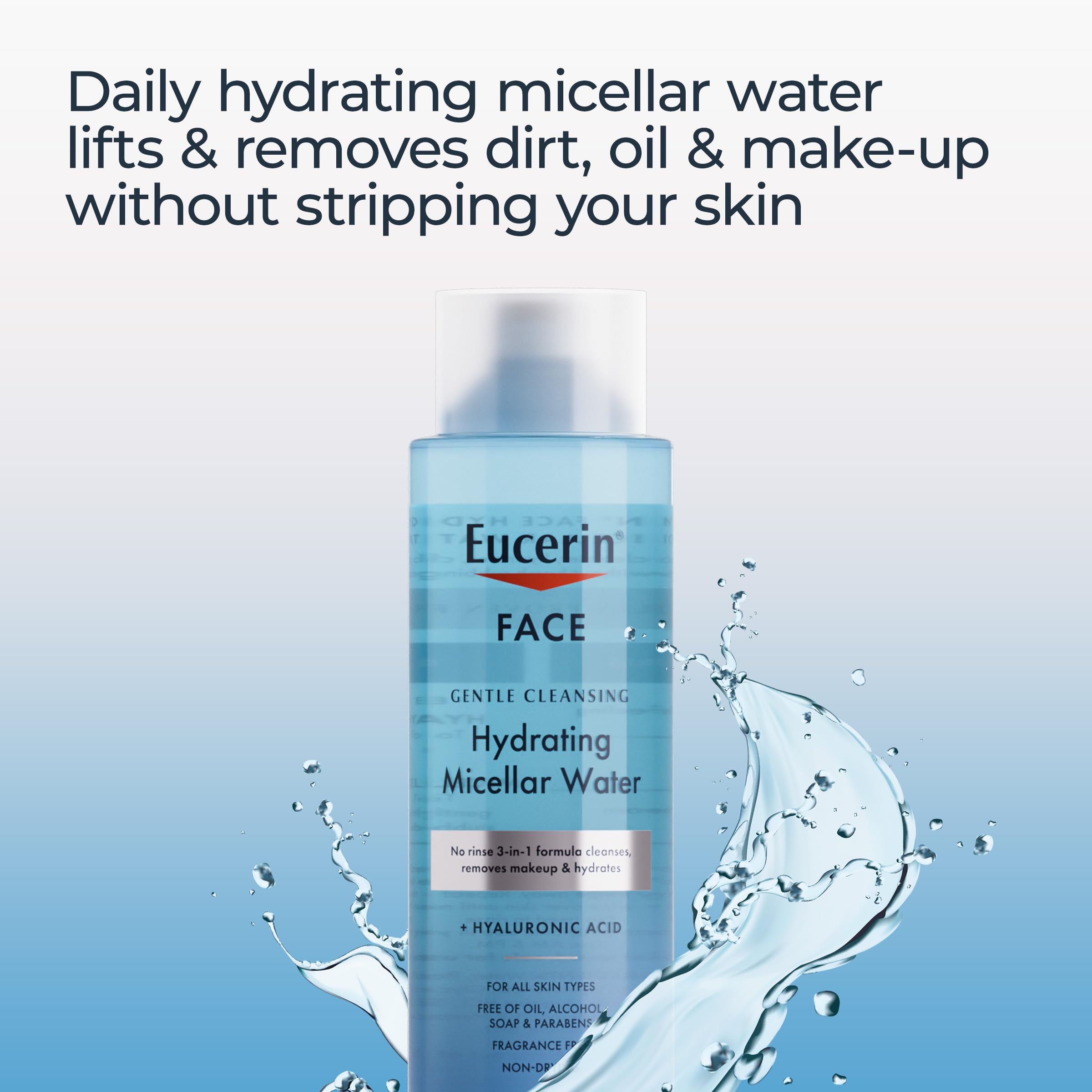 Eucerin micellar water eye-makeup removal action shows hydration while removing waterproof makeup