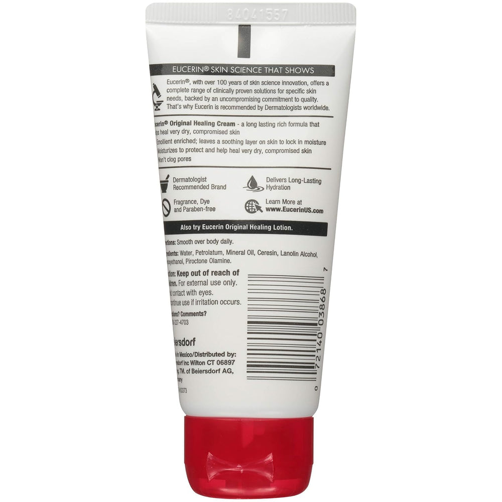 Three-pack shelf display of Eucerin Healing Rich Creme