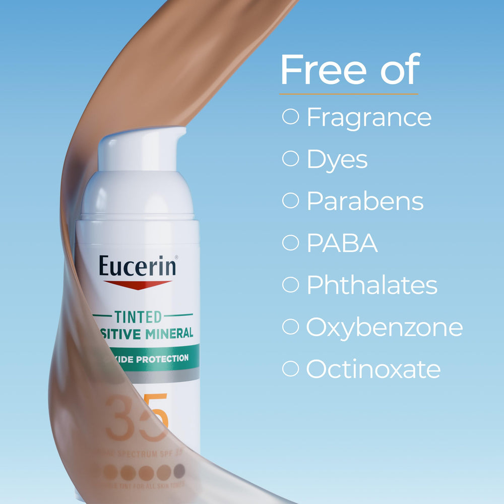 Eucerin sunscreen fits sensitive skin in daily makeup routines.