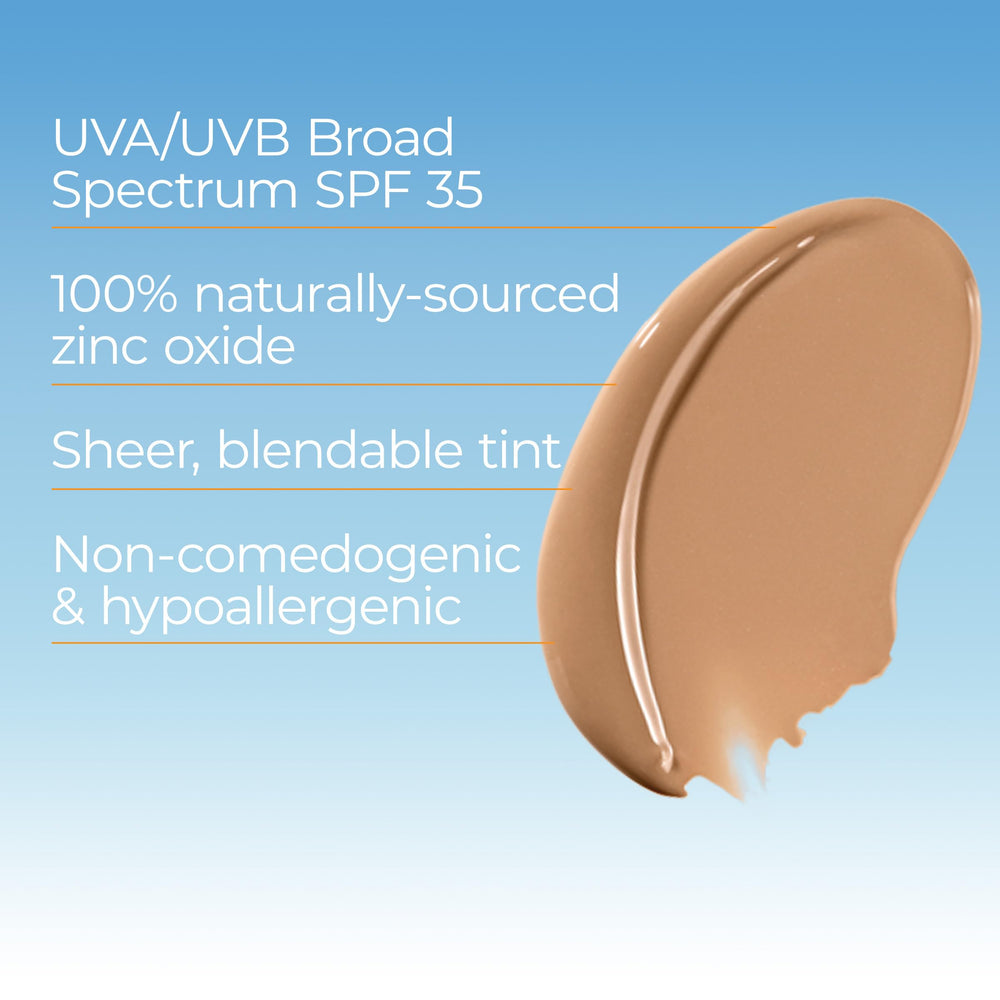 Eucerin Sun Tinted Mineral Sunscreen Lotion applied to the face with a matte finish.