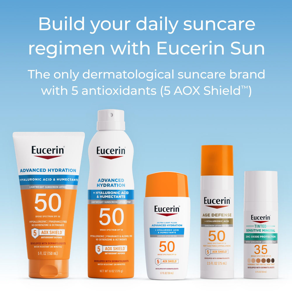 Eucerin Sun Tinted Mineral Sunscreen Lotion fragrance-free and dye-free.
