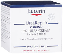 Eucerin UreaRepair 5% cream closeup texture emphasizing creamy, fast-absorbing moisture.