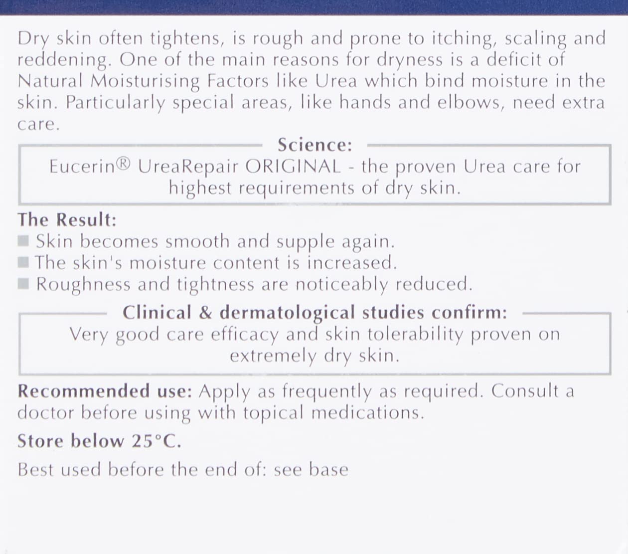 Eucerin UreaRepair cream application on elbow showing smoothing hydration.