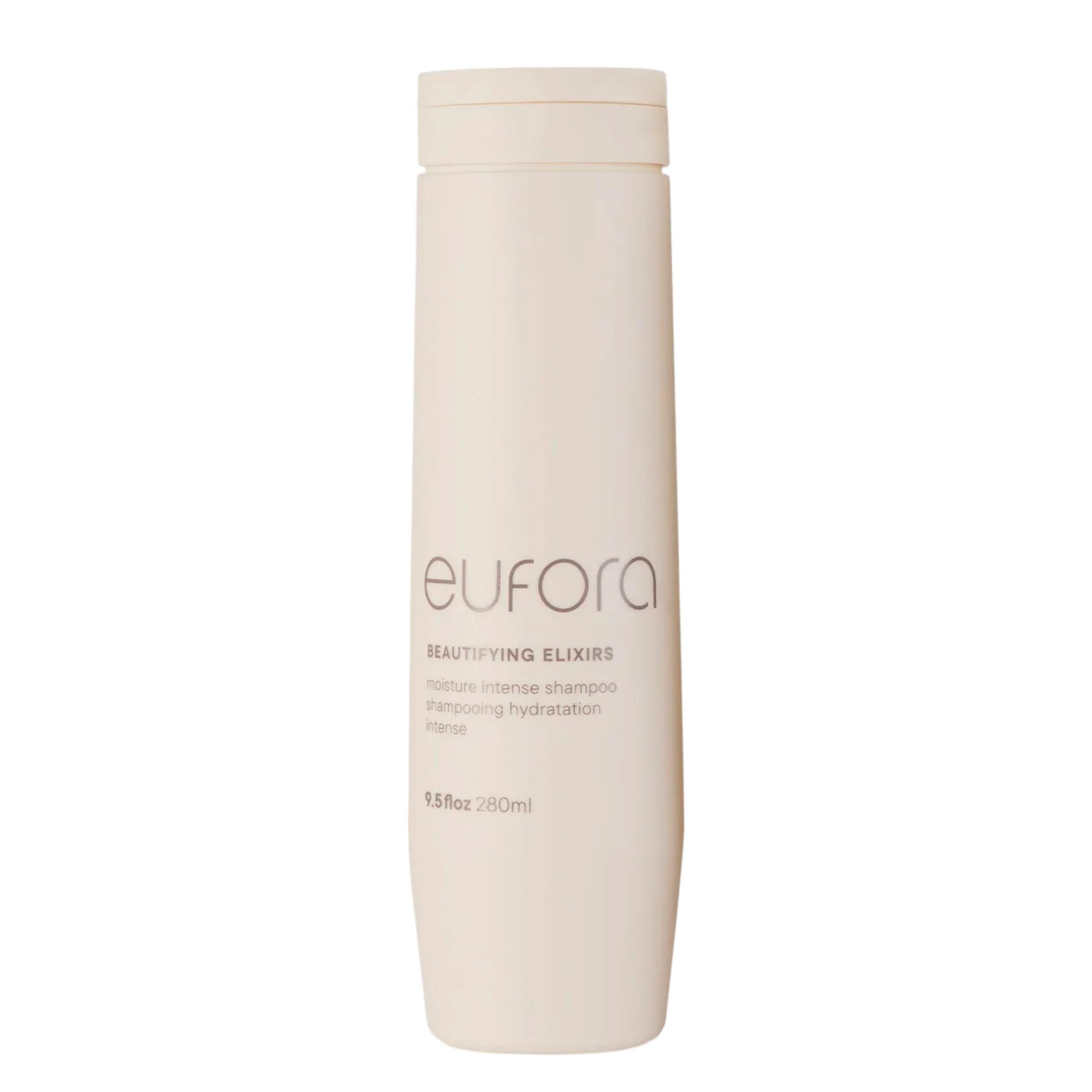 Eufora Beautifying Elixirs Moisture Intense Shampoo bottle delivering deep hydration for silky hair