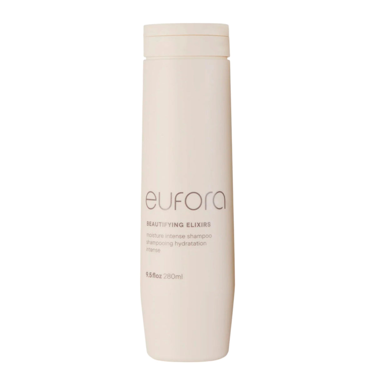 Eufora Beautifying Elixirs Moisture Intense Shampoo bottle delivering deep hydration for silky hair