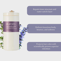 Hands applying Eufora Bodifying Conditioner show smooth, easy-to-distribute formula for color-treated hair.