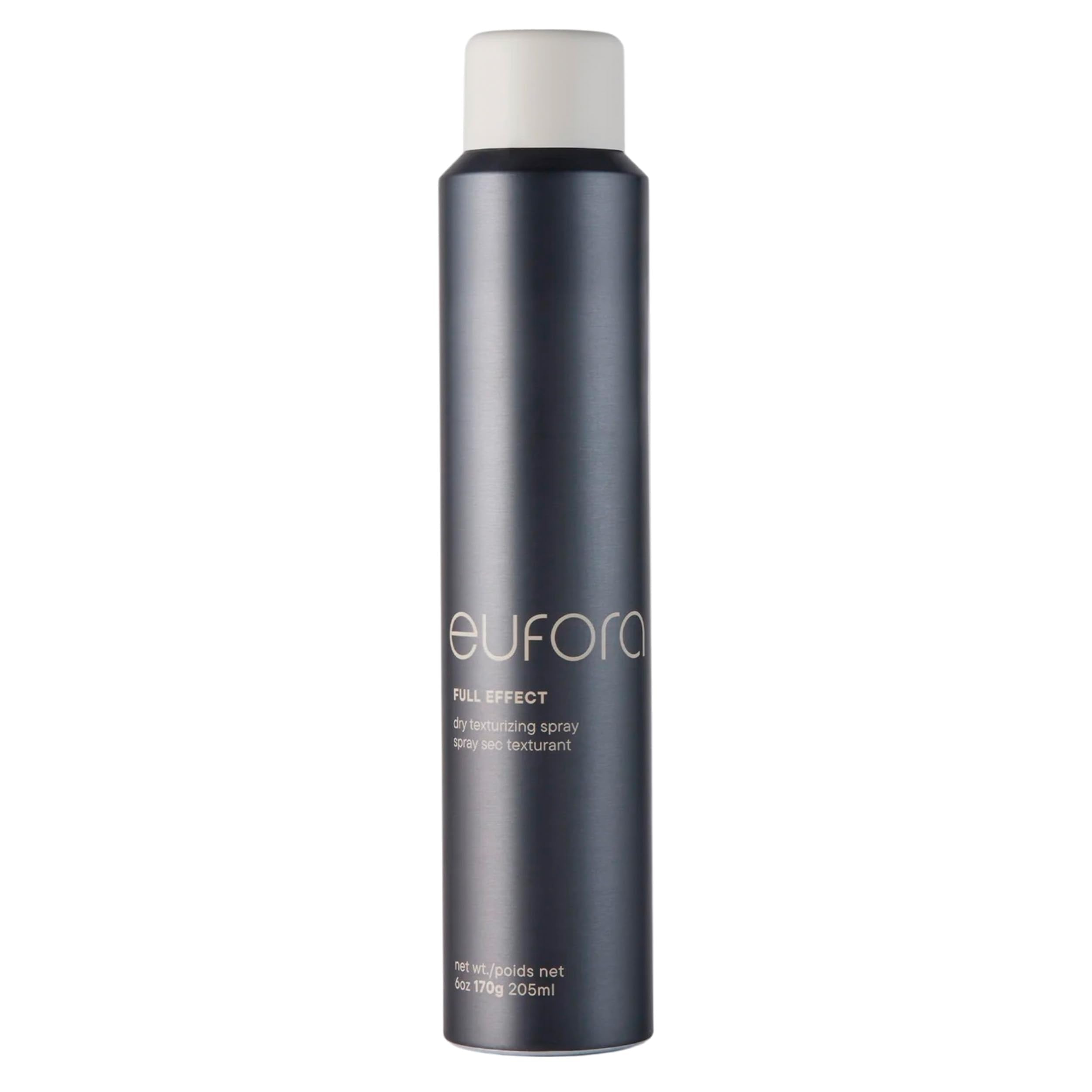 Eufora Full Effect Texturizing Spray bottle close-up, highlighting lightweight texture and lift.