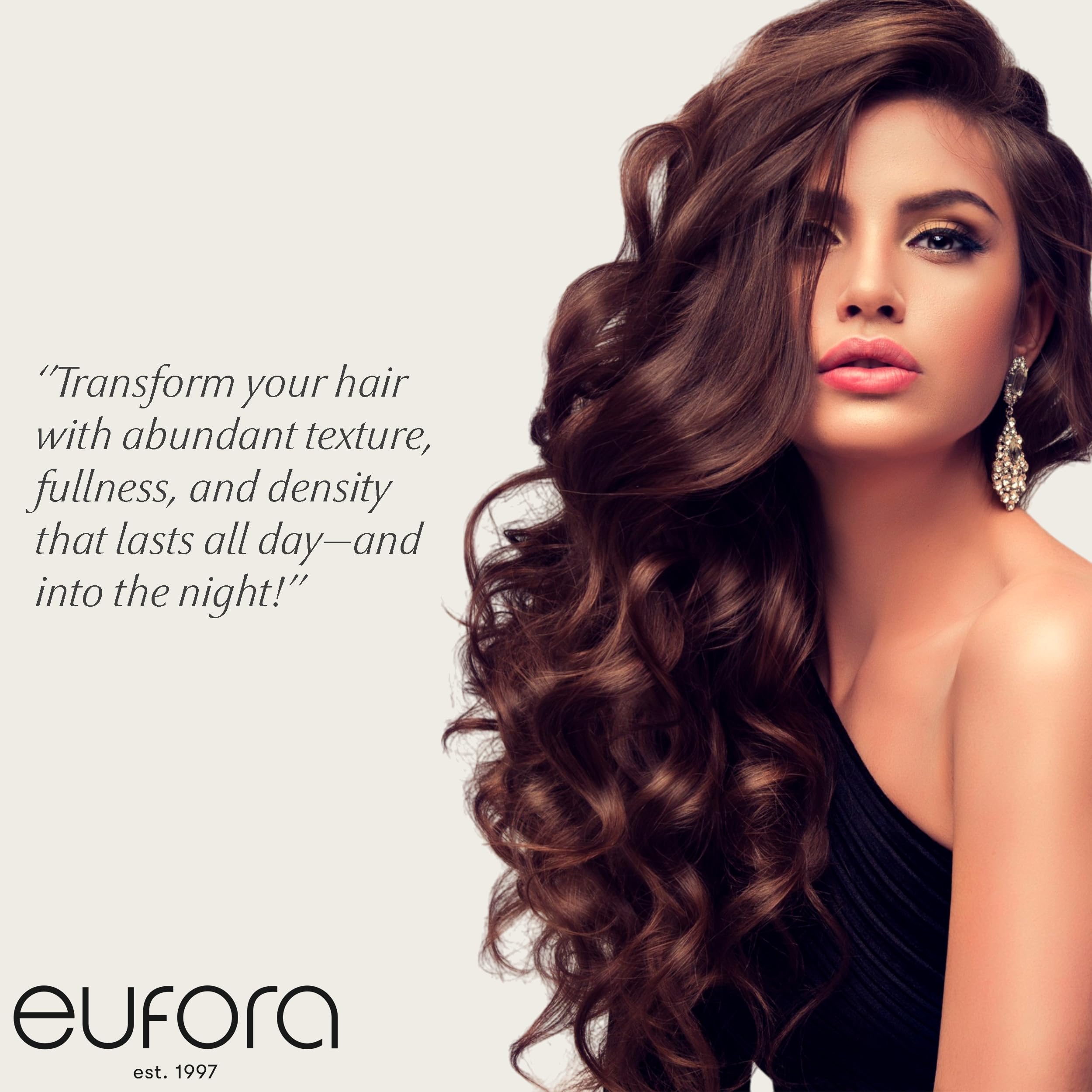 Eufora Full Effect Texturizing Spray mist demonstrating even dispersion for easy styling.