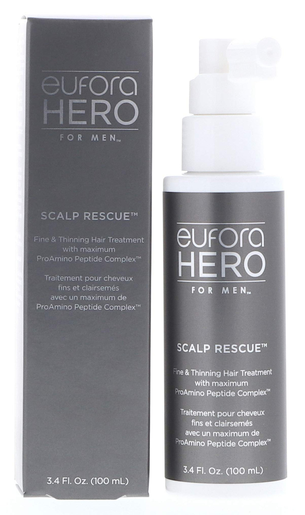 Spraying Eufora Hero for Men Scalp Rescue on thinning scalp areas