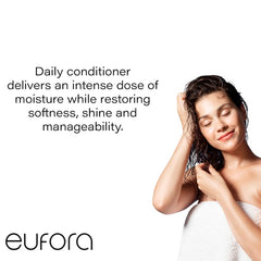 Eufora Moisture Solution Nourishing Conditioner applying to hair for smooth manageability