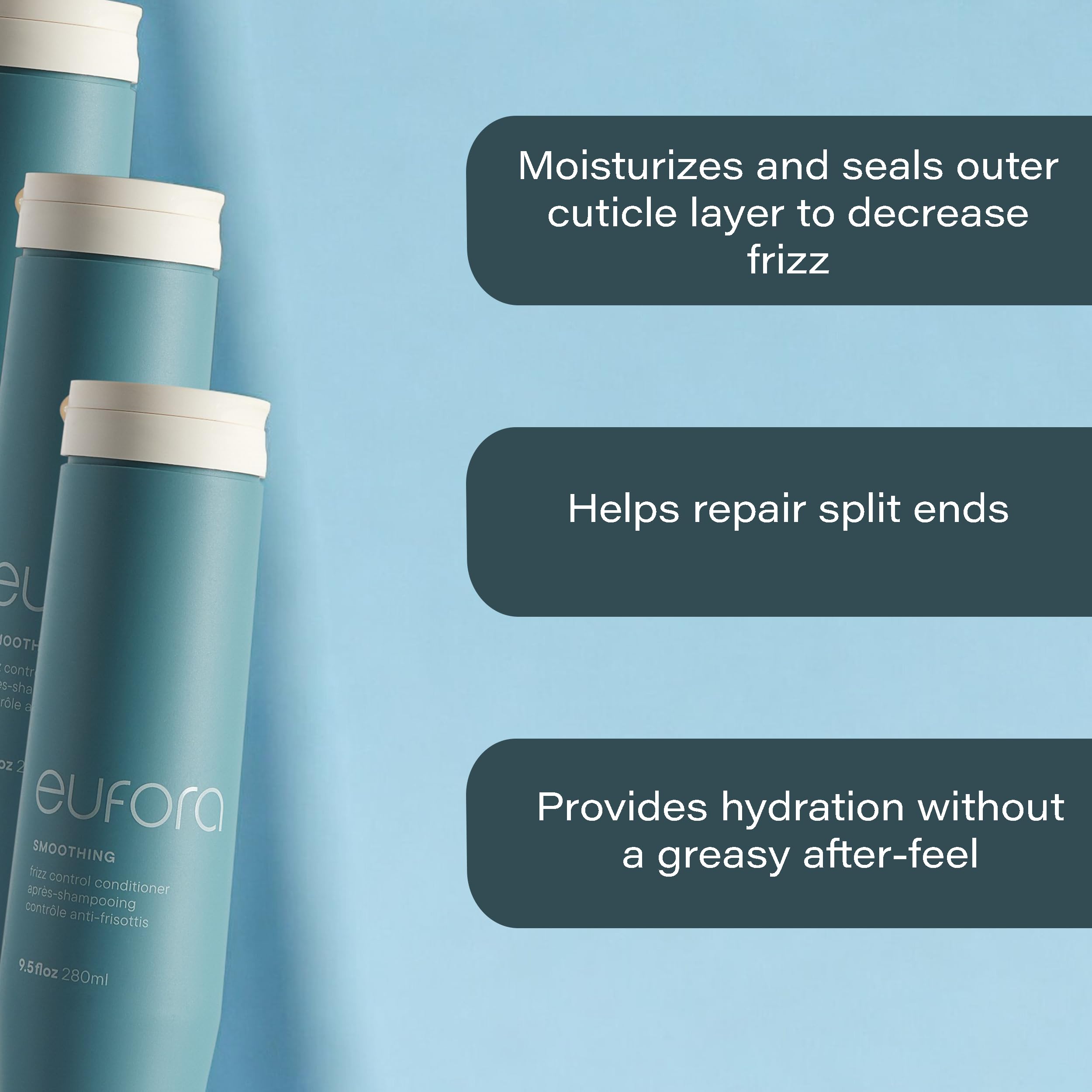Eufora Smoothing Frizz Control Conditioner application being applied for hydration