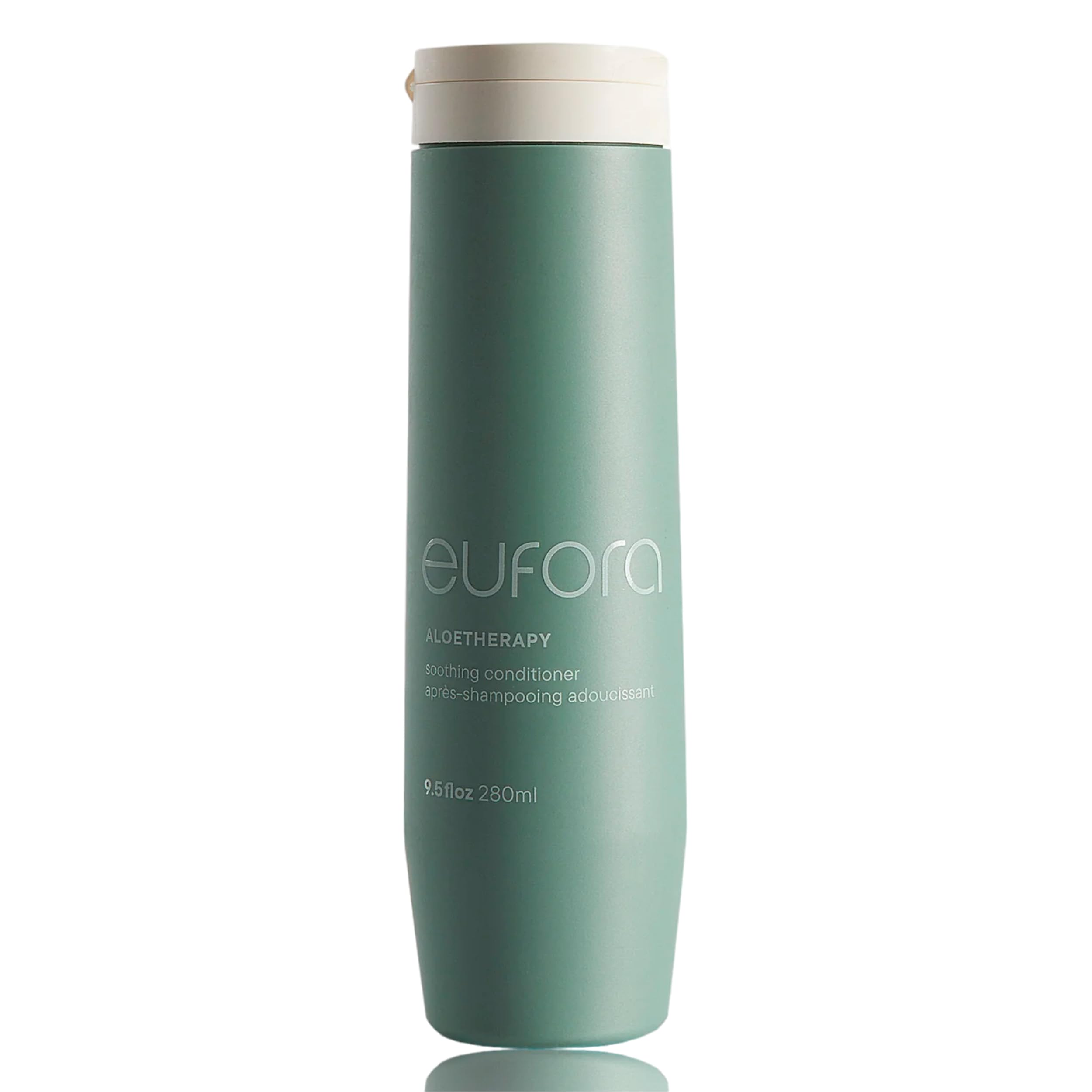 Eufora Soothing Conditioner bottle close-up showing gentle hydration for dry hair.