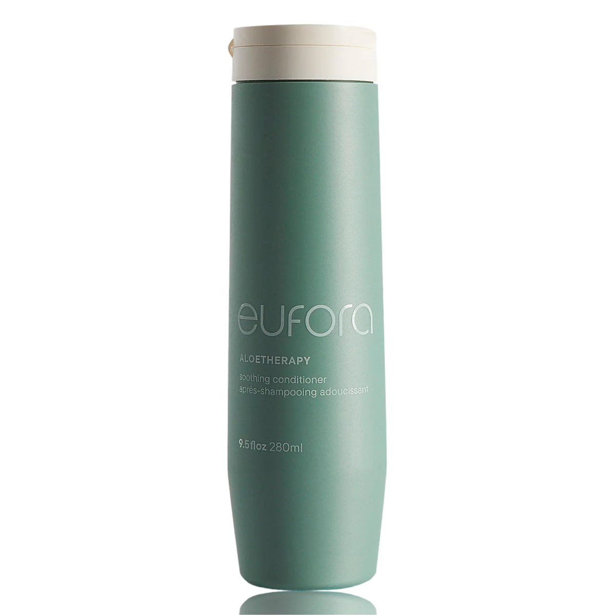 Eufora Soothing Conditioner bottle close-up showing gentle hydration for dry hair.