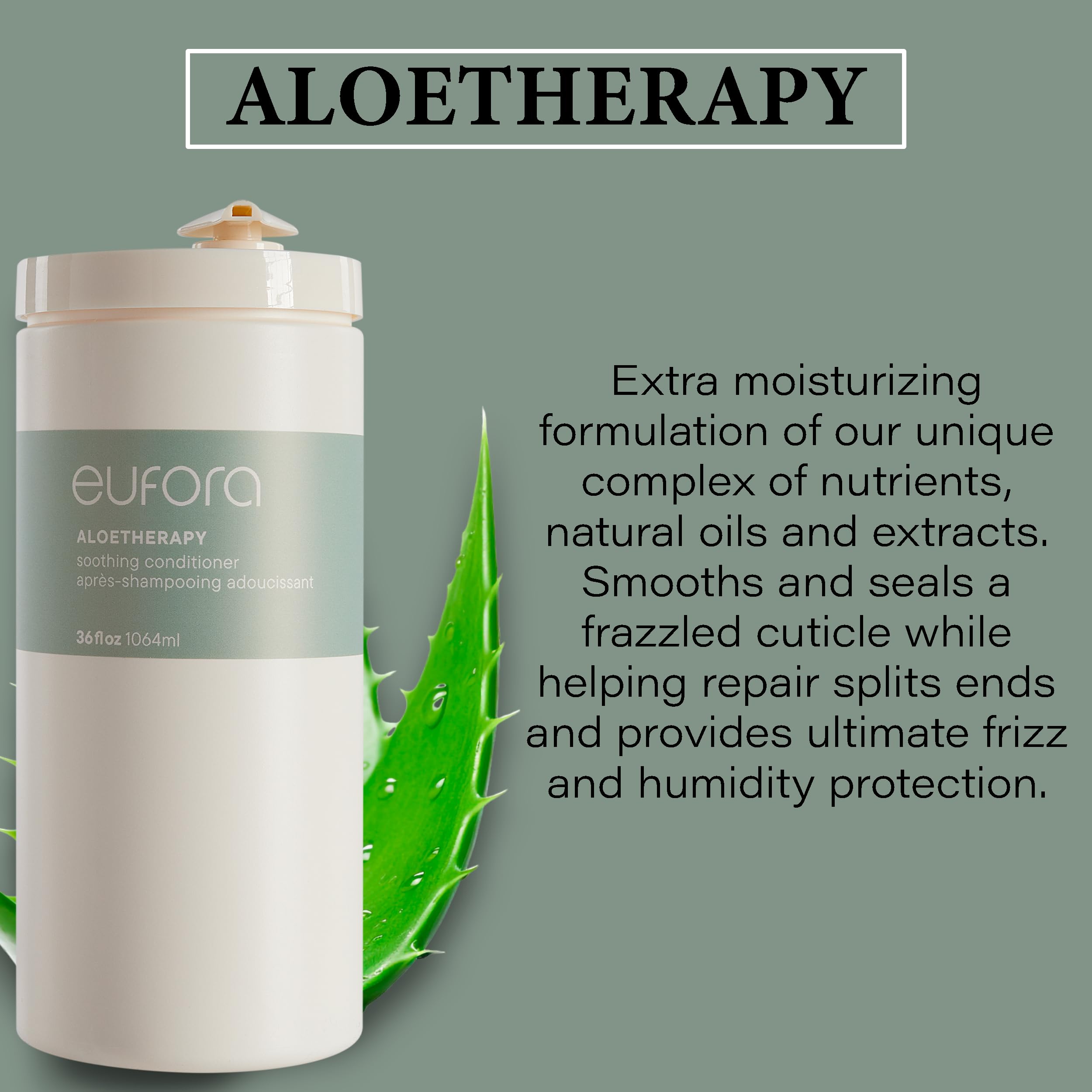 Close-up of Eufora Soothing Conditioner label highlighting aloe-based soothing care.