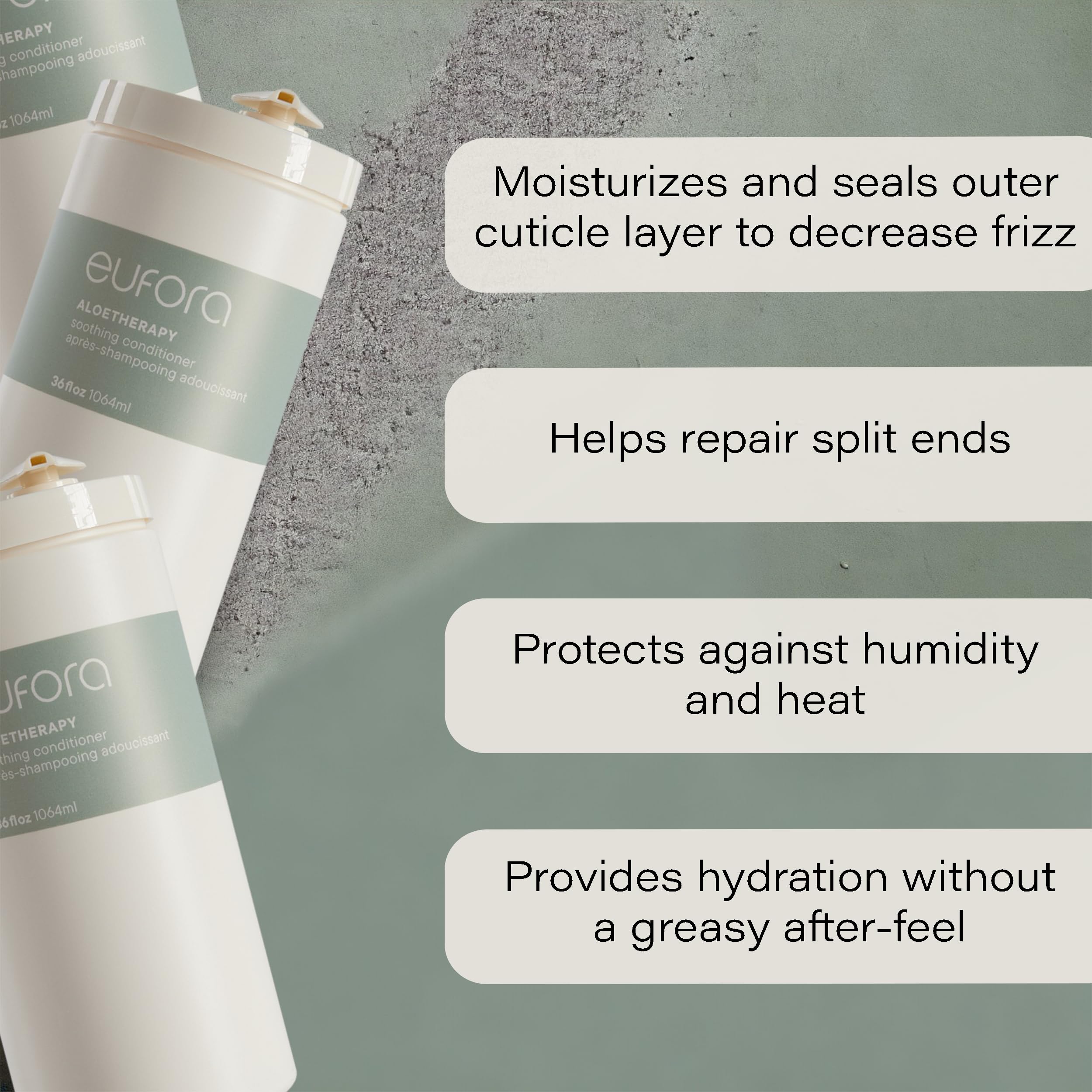 Eufora Soothing Conditioner pump bottle showing easy application for calming care.