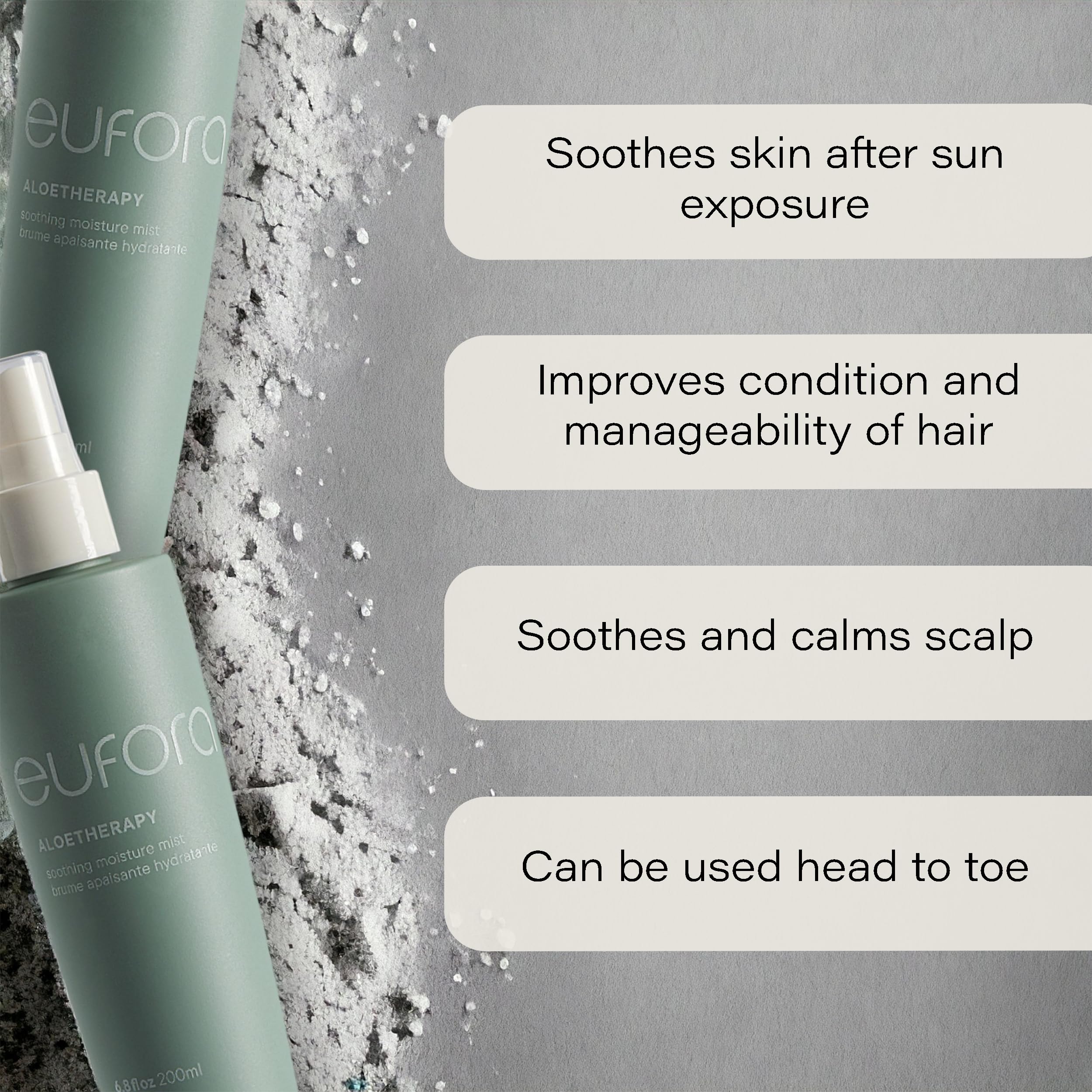 Spray action demonstrating even mist from Eufora Soothing Moisture Mist.