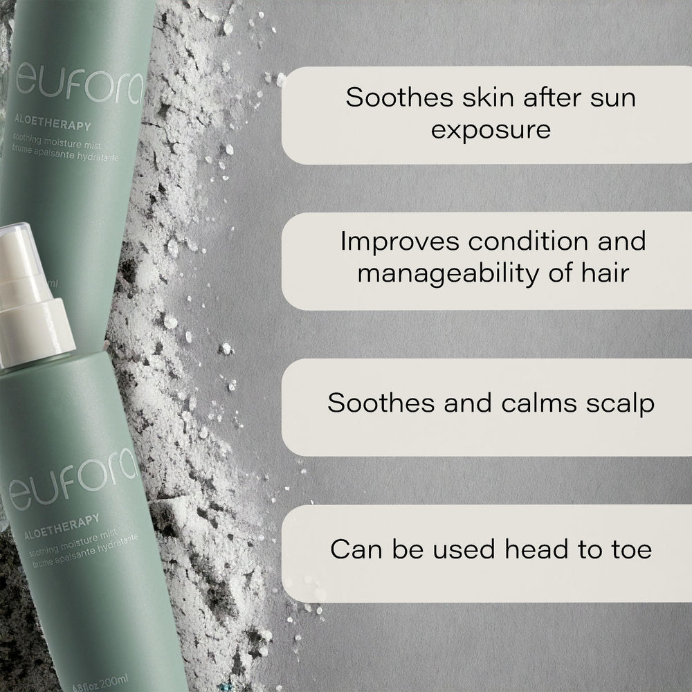 Spray action demonstrating even mist from Eufora Soothing Moisture Mist.