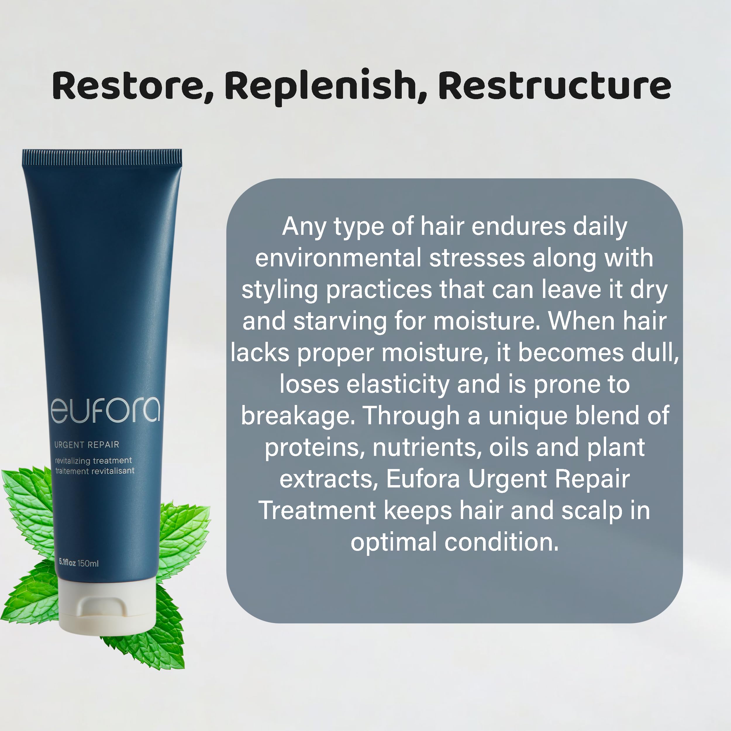 Eufora Urgent Repair Revitalizing Treatment applied to the scalp during routine care.