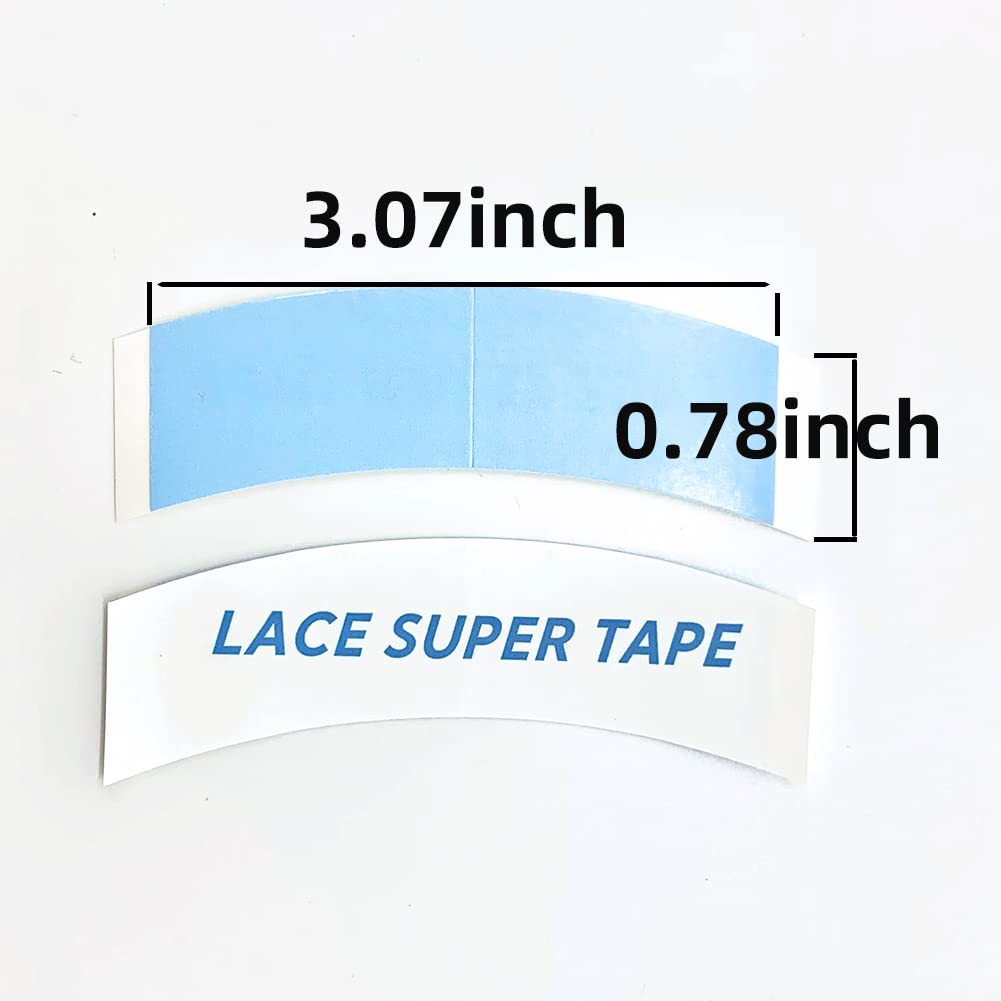 Eumos curved design wig tape in blue measuring 7.6 x 2.2 cm.