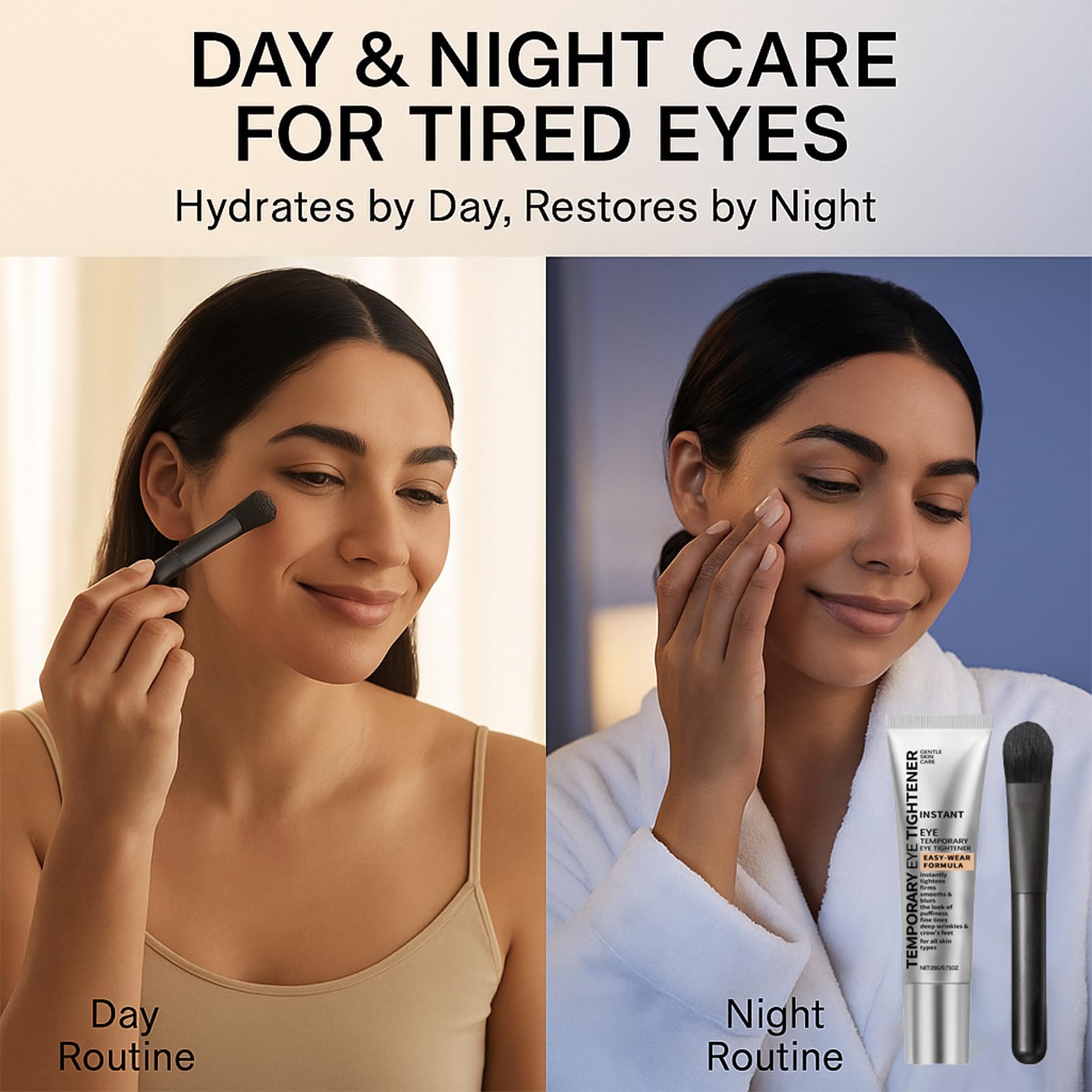 Under-eye area being treated with light, non-greasy finish.