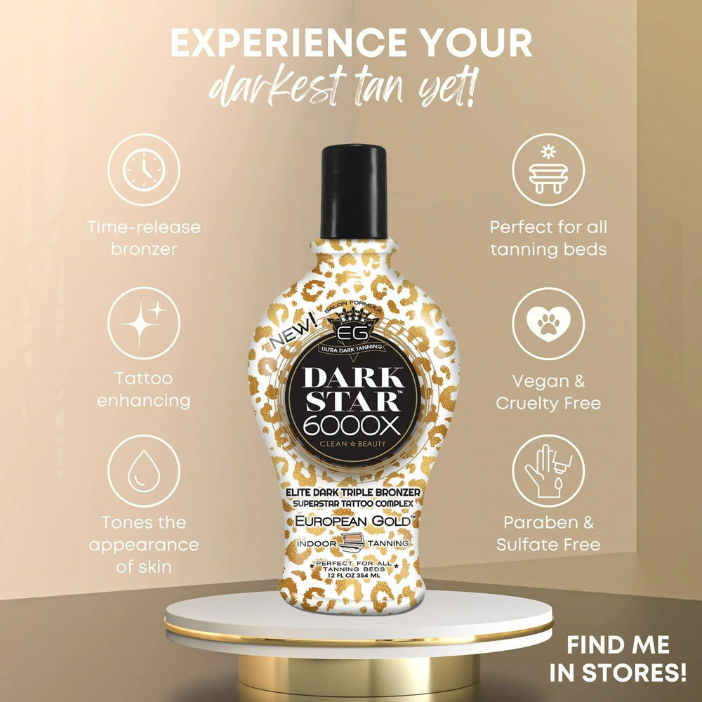 Tattoo vibrancy kept during tanning with European Gold Dark Star 6000X