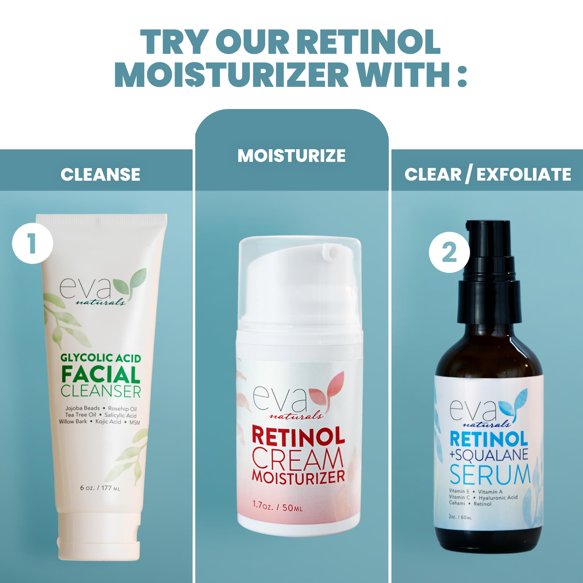 Eva Naturals anti-aging cream product shot on countertop with premium packaging.