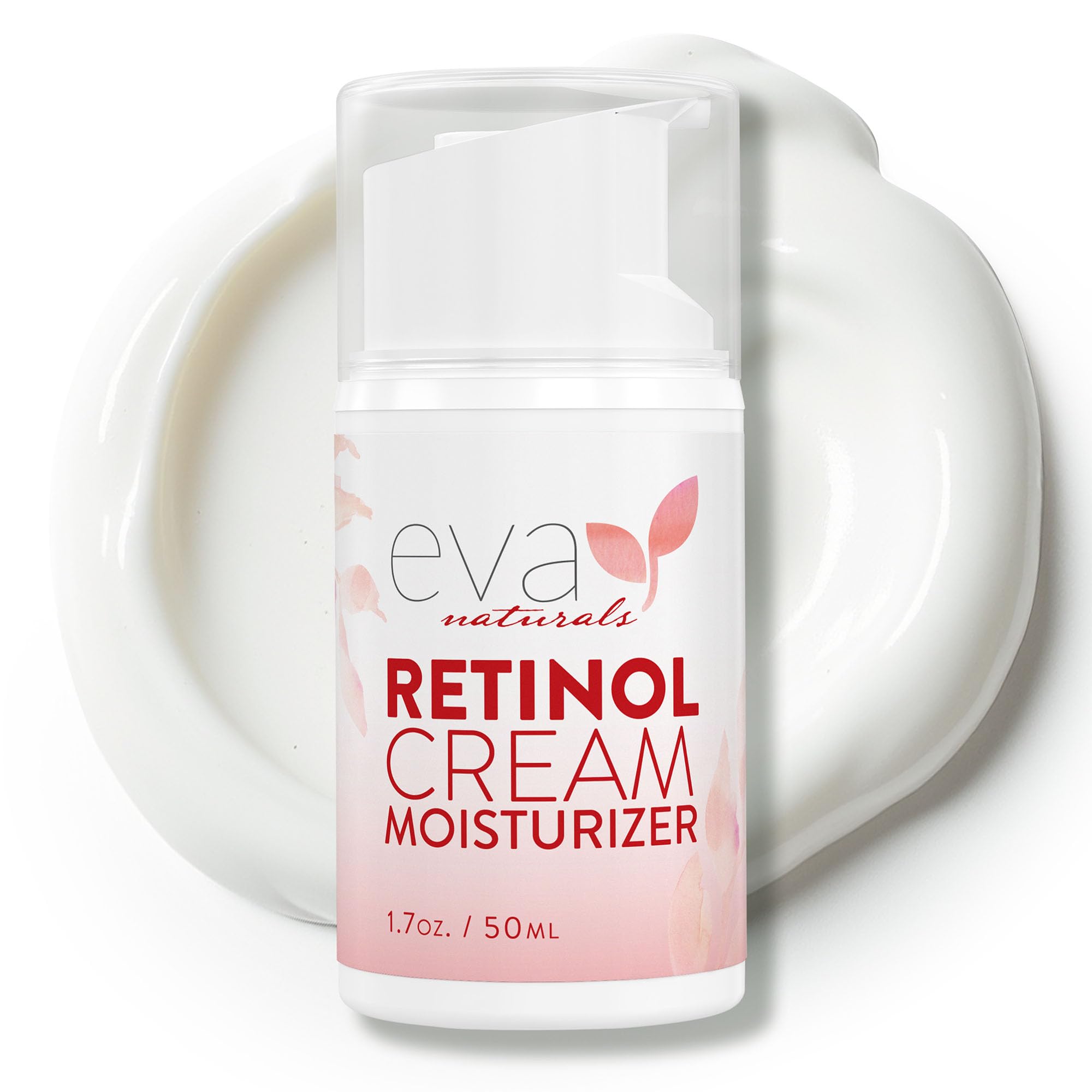 Eva Naturals anti-aging retinol cream bottle for daily skin care and smoothness.