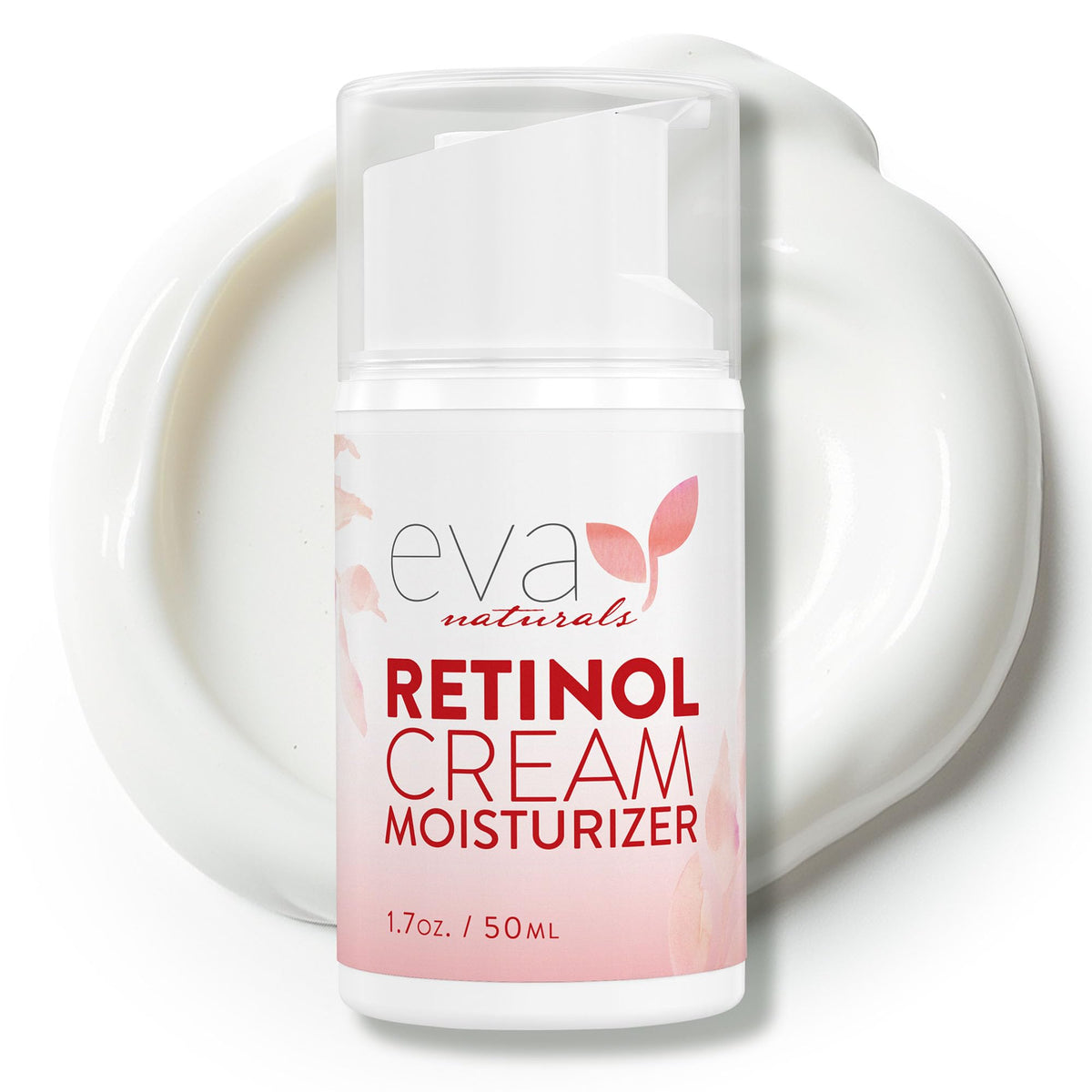 Eva Naturals anti-aging retinol cream bottle for daily skin care and smoothness.