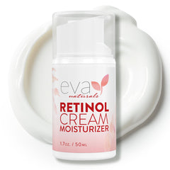 Eva Naturals anti-aging retinol cream bottle for daily skin care and smoothness.
