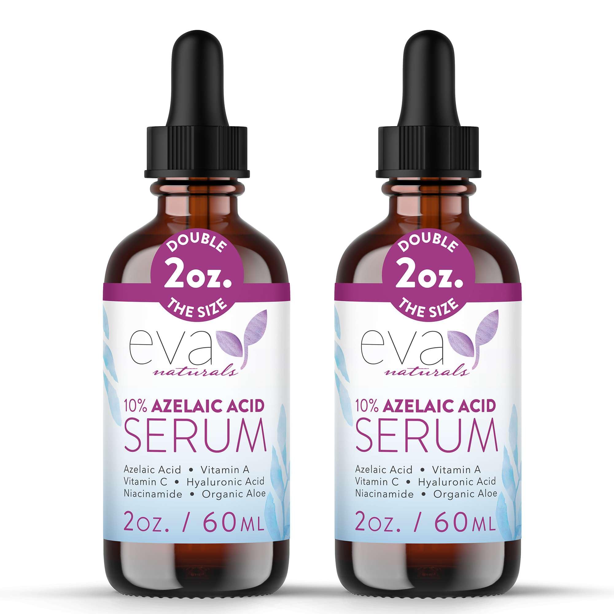 Eva Naturals azelaic serum bottle shown for clear, even skin tone support
