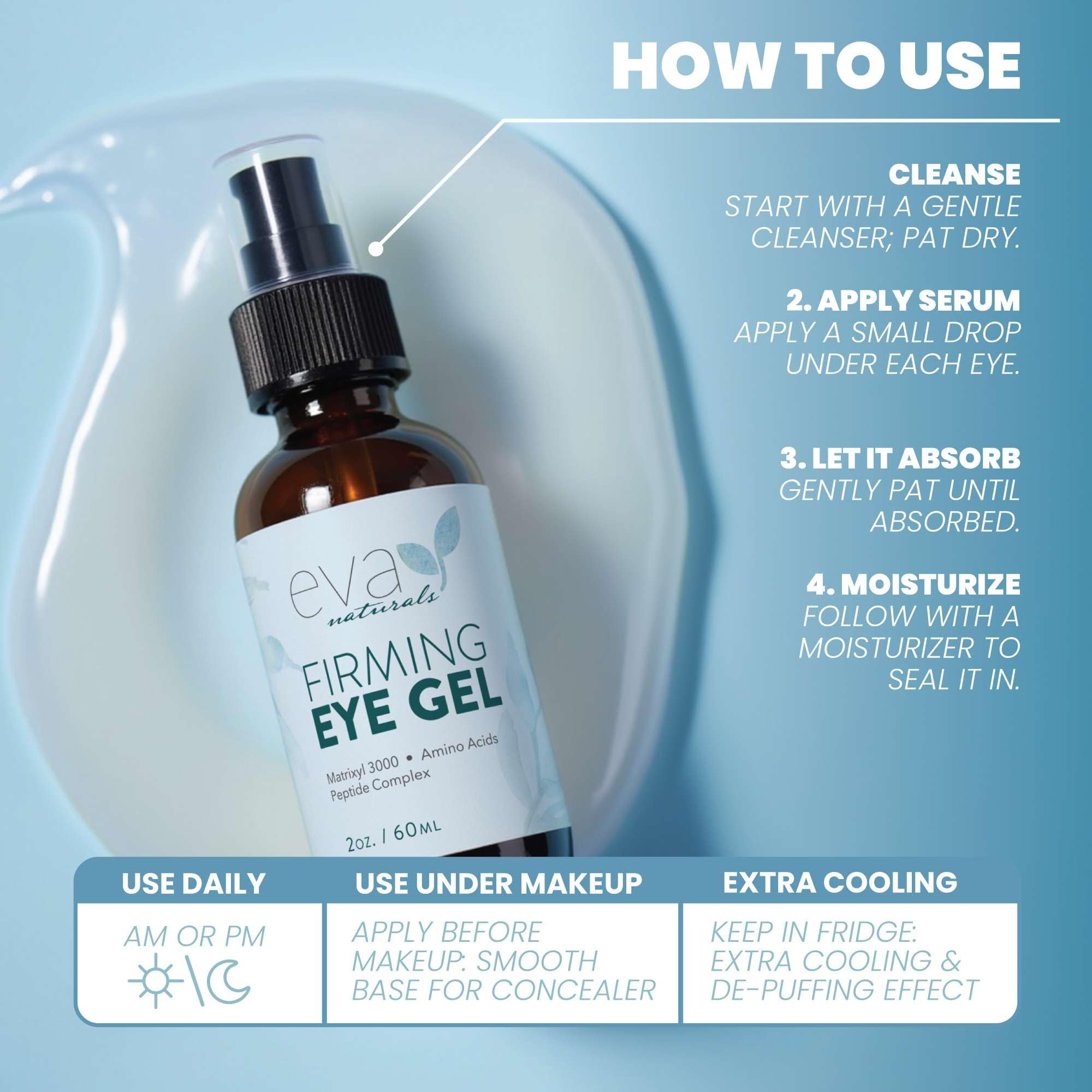 Eva Naturals Eye Gel hyaluronic acid hydrates delicate under-eye skin