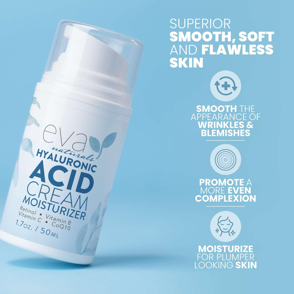 Eva Naturals Hyaluronic Acid Face Cream pump top ready for quick absorption