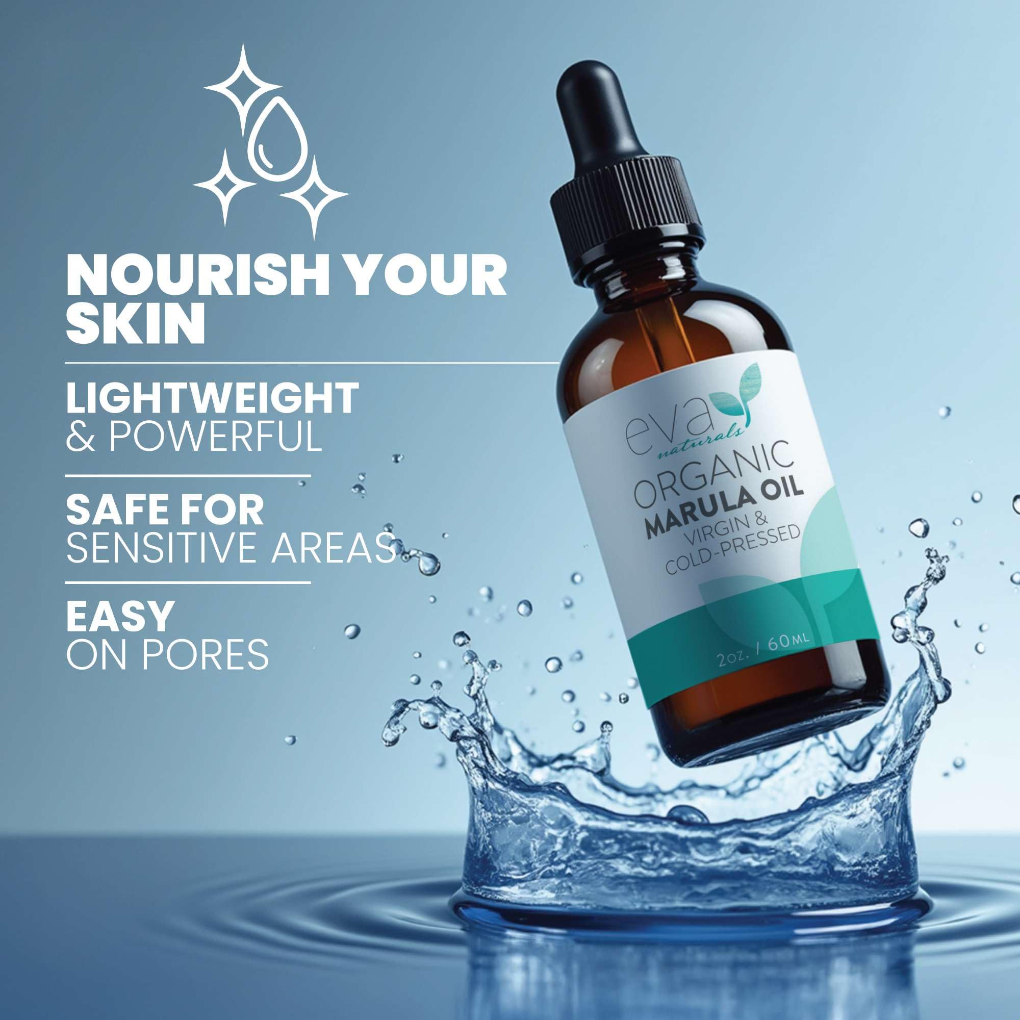 Lightweight, non-greasy finish of Eva Naturals Marula Oil