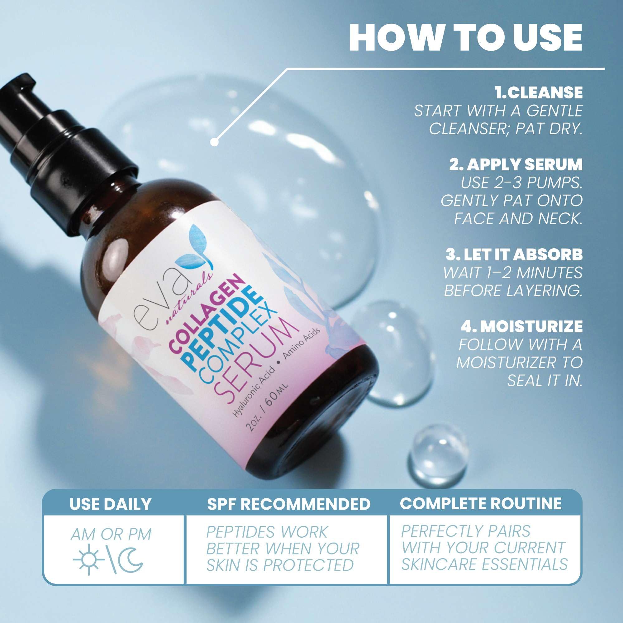 Applying Eva Naturals serum to clean facial skin for rejuvenation