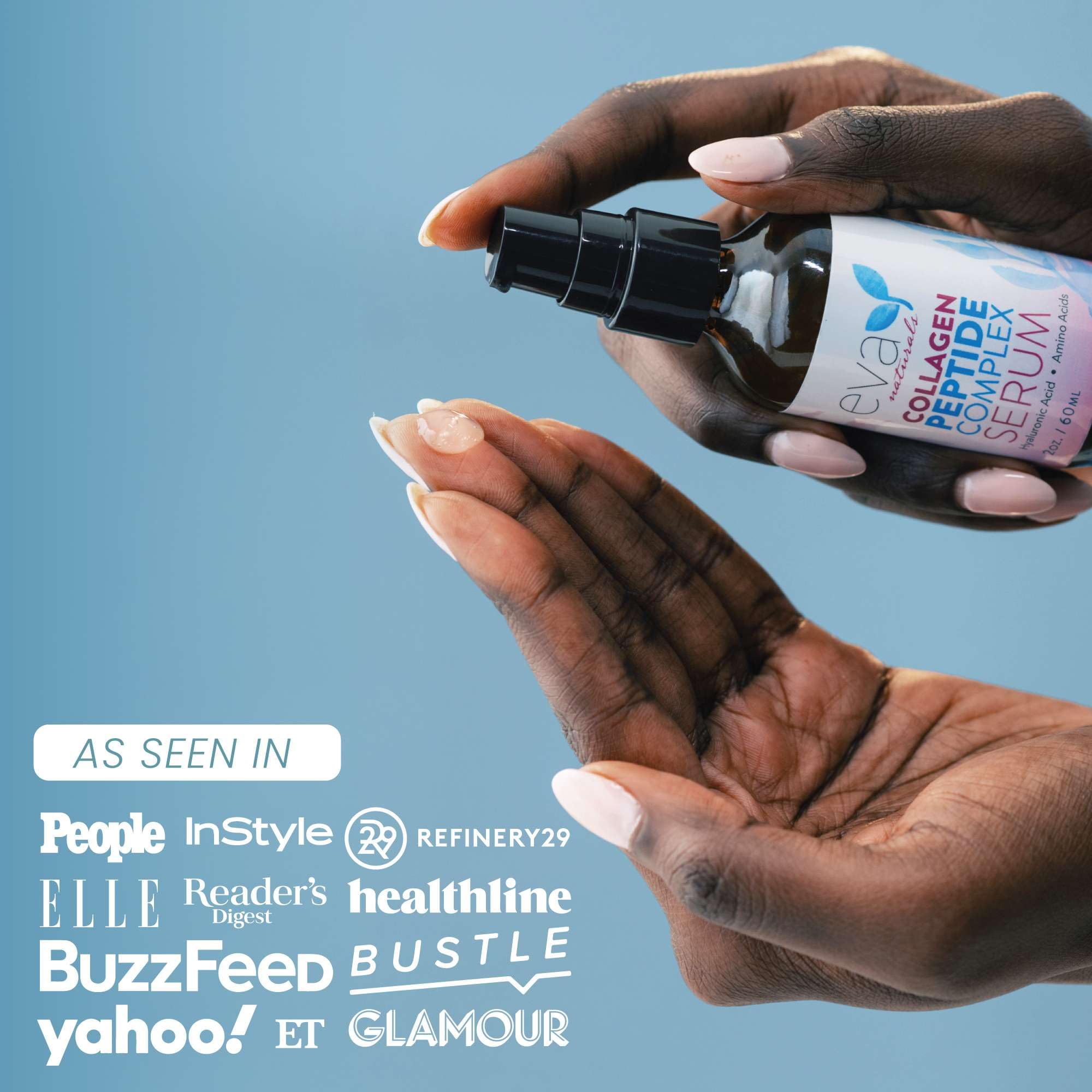 Close-up of Eva Naturals serum ingredients including hyaluronic acid