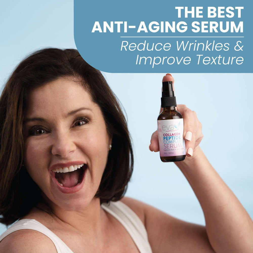 Neck and décolleté application with Eva Naturals serum for balanced skin