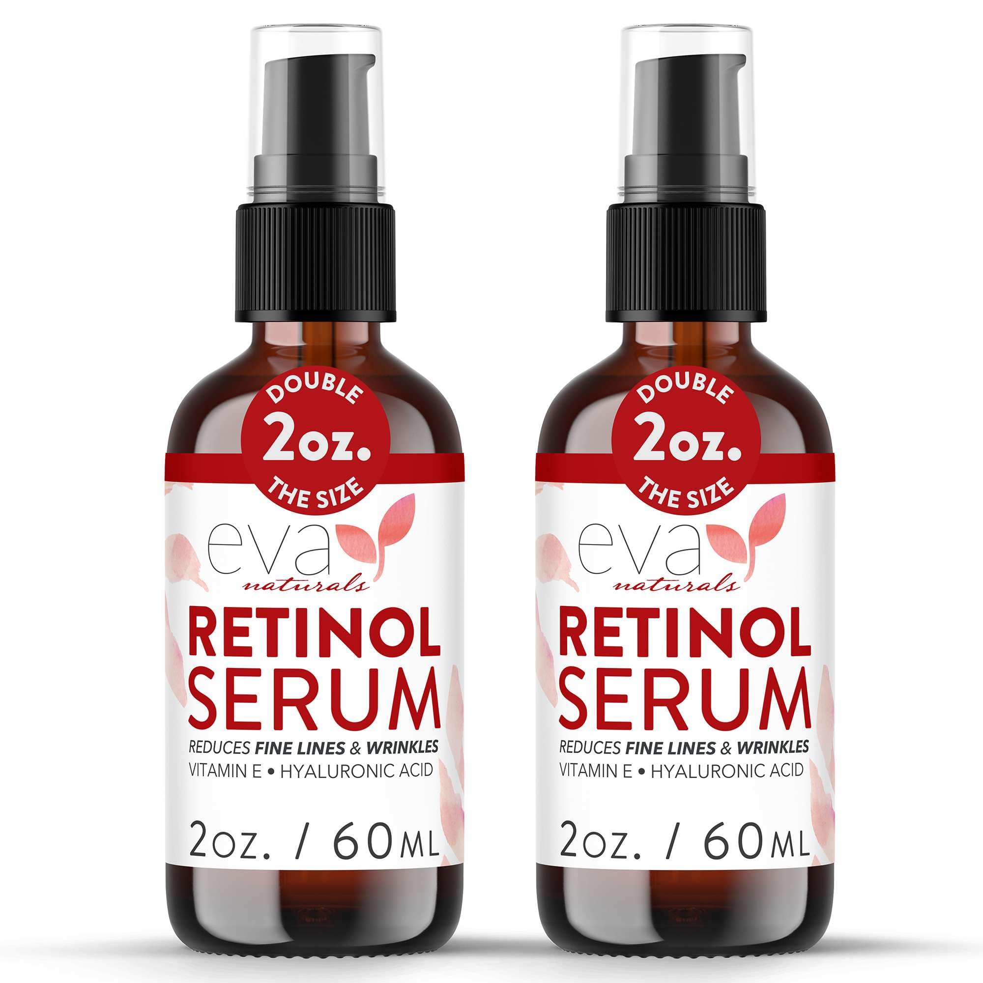 Eva Naturals retinol serum bottle showing premium anti-aging formula for nightly use