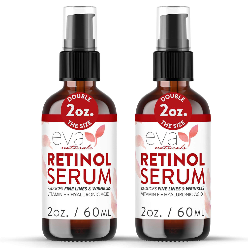 Eva Naturals retinol serum bottle showing premium anti-aging formula for nightly use