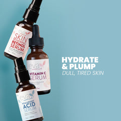 Eva Naturals Retinol serum bottle helps smooth texture and firmness.