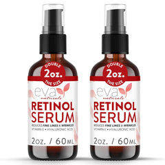 Eva Naturals retinol serum bottle showing premium anti-aging formula for nightly use