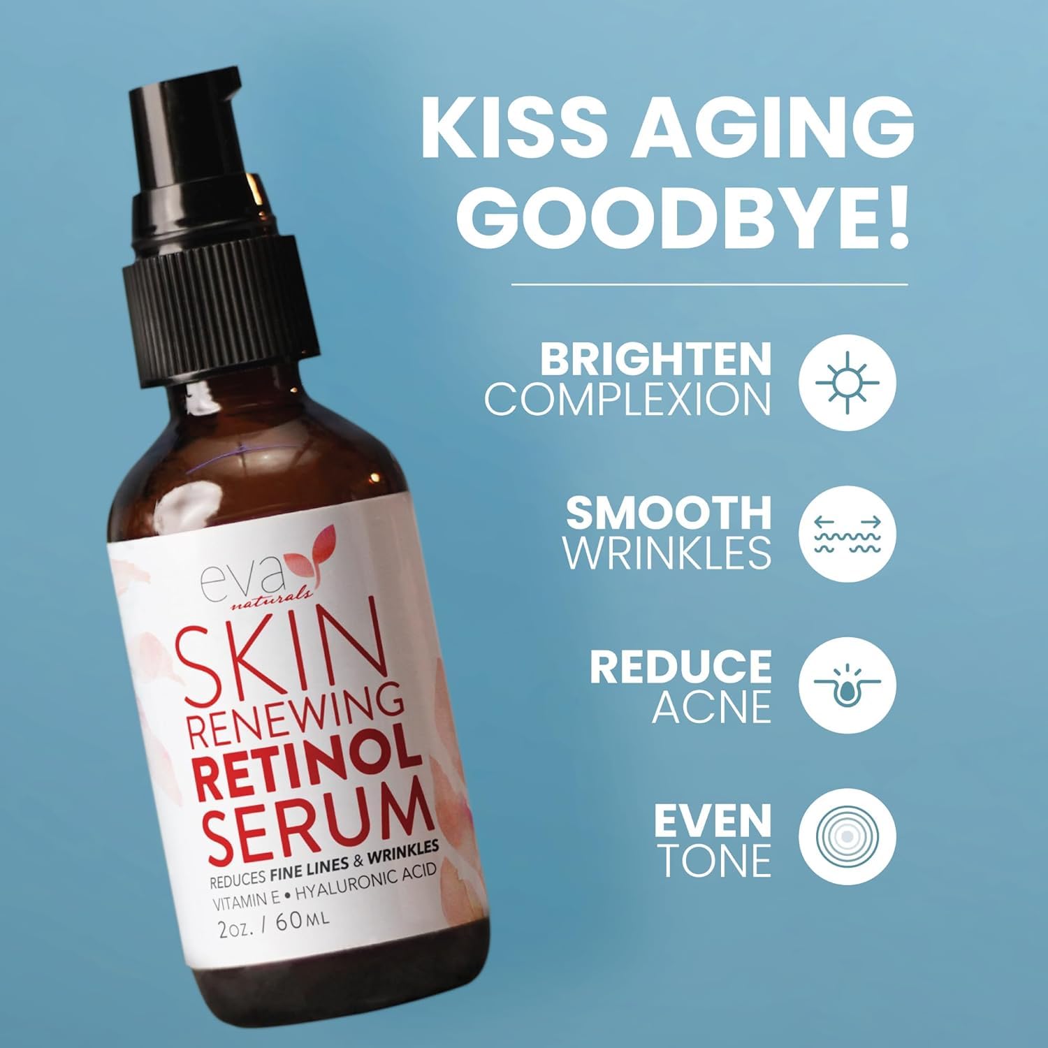 Eva Naturals retinol serum dropper for precise application and rejuvenation