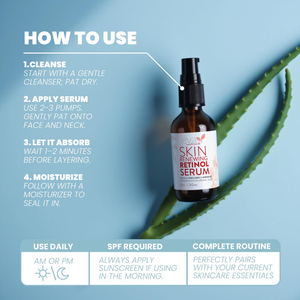 Night routine setup with Eva Naturals Retinol Serum ready for bedtime skincare.